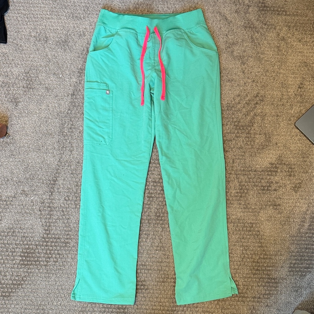 Figs Women's Mint Straight Leg Pants with Pink Drawstring